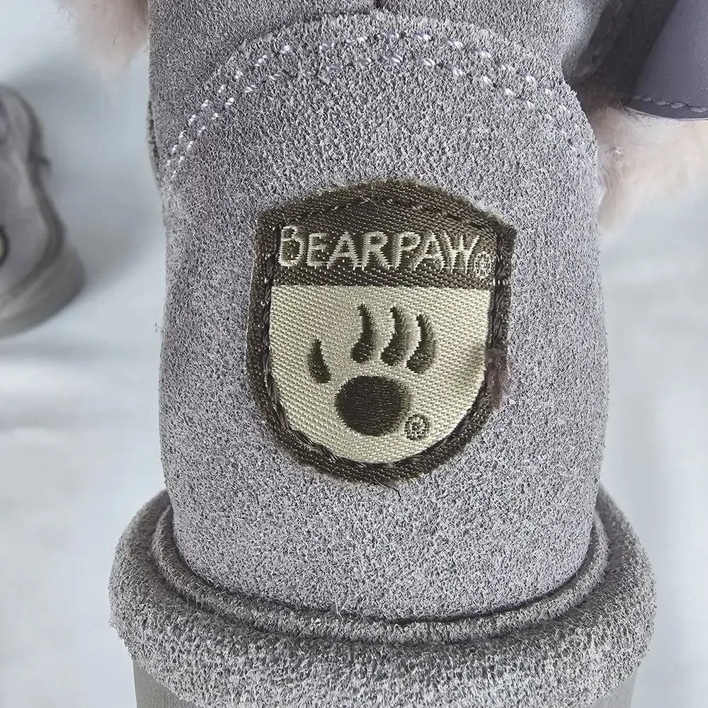 Bearpaw Betsey Girls Youth Size 11 Grey Suede Faux Fur Trim Winter Ankle Boots